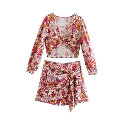 TINA | Elegante Dames Zomer Set Met Blousetop en Wikkelshort – Vrouwelijk, Speels & Zomers