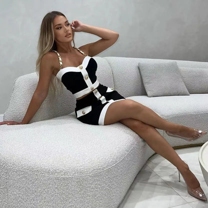 DANIQUE | Klassieke Zwart Wit Zomerset Voor Dames Met Sierknopen - Elegant & Chic