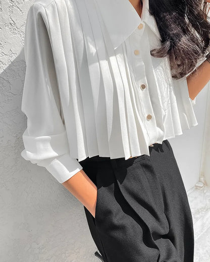 VEDA | Chique Dubbel Laags Blouse Met Crop Design & Bedekte Buik - Stijlvol, Klassiek & Zelfverzekerd