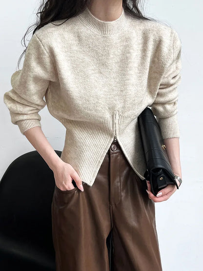 LAURA | Casual Trui Voor Dames Met Split Met Rits - Comfortabel & Verfijnd