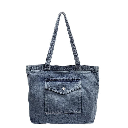 ROOS | Denim Tote Bag Voor Dames Met Voorvak En Lange Hengsels – Casual, Praktisch, Tijdloos
