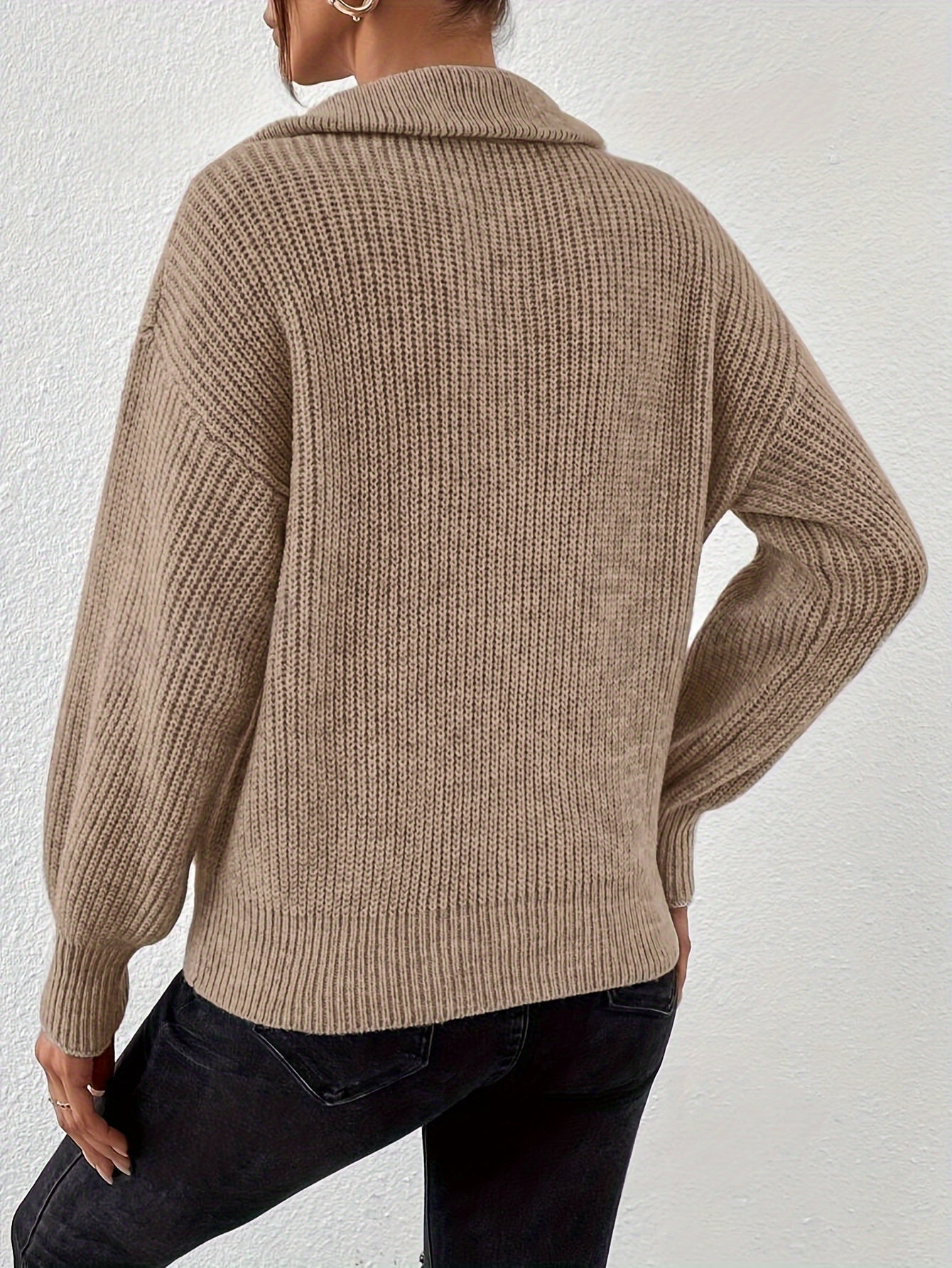 Gebreide Zip-Up Trui Voor Dames | Warme V-Hals Trui Met Lage Schouders
