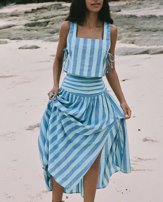 YENTEL | Gestreepte zomerset met cropped top en speels vallende rok voor dames