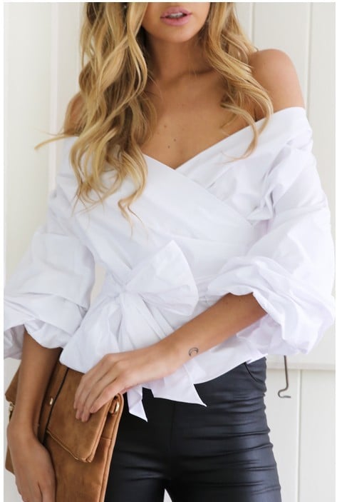 NOËLLE | Korte Kanten Overhemdblouse Met Strik – Vrouwelijk, Elegant & Modern