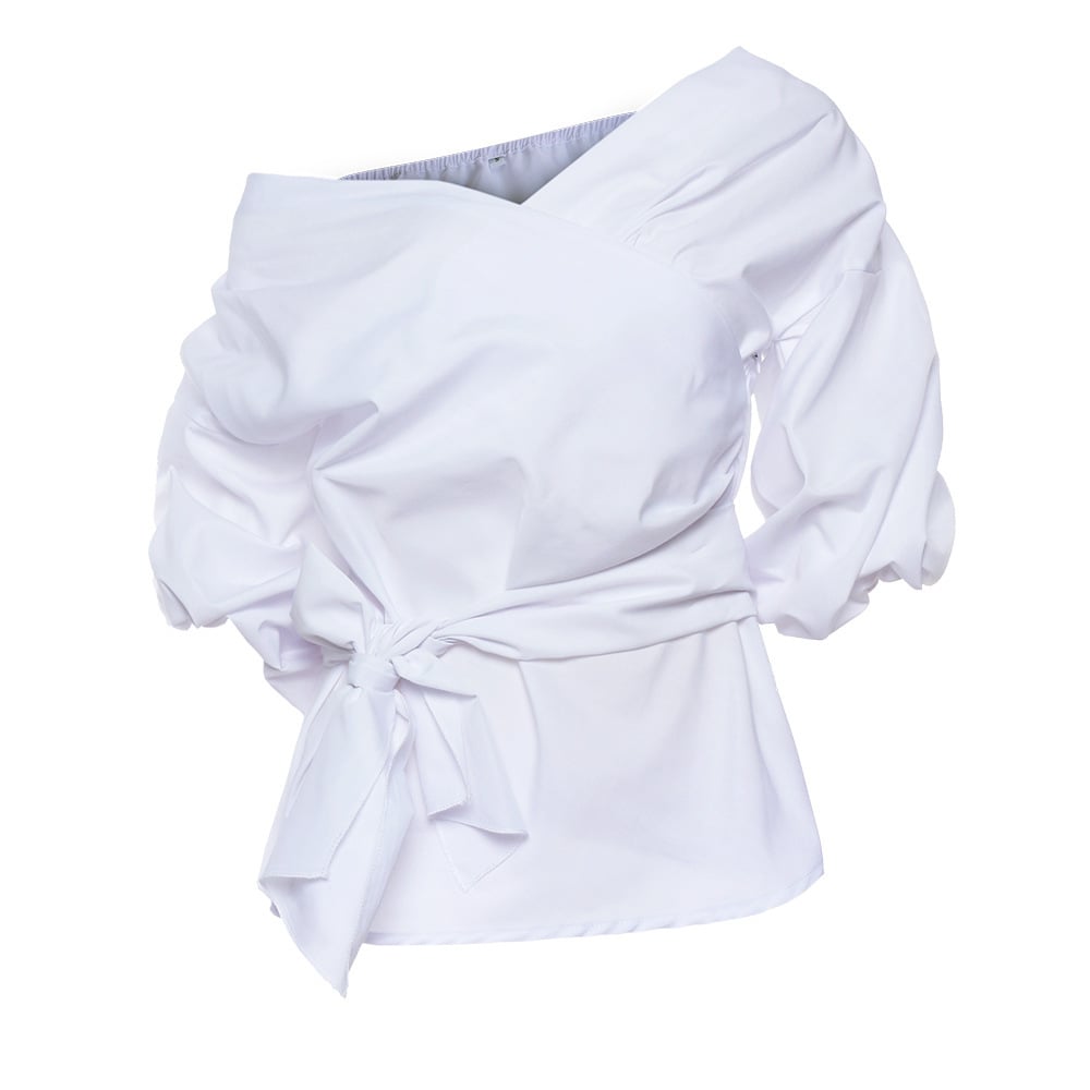 NOËLLE | Korte Kanten Overhemdblouse Met Strik – Vrouwelijk, Elegant & Modern