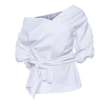 NOËLLE | Korte Kanten Overhemdblouse Met Strik – Vrouwelijk, Elegant & Modern