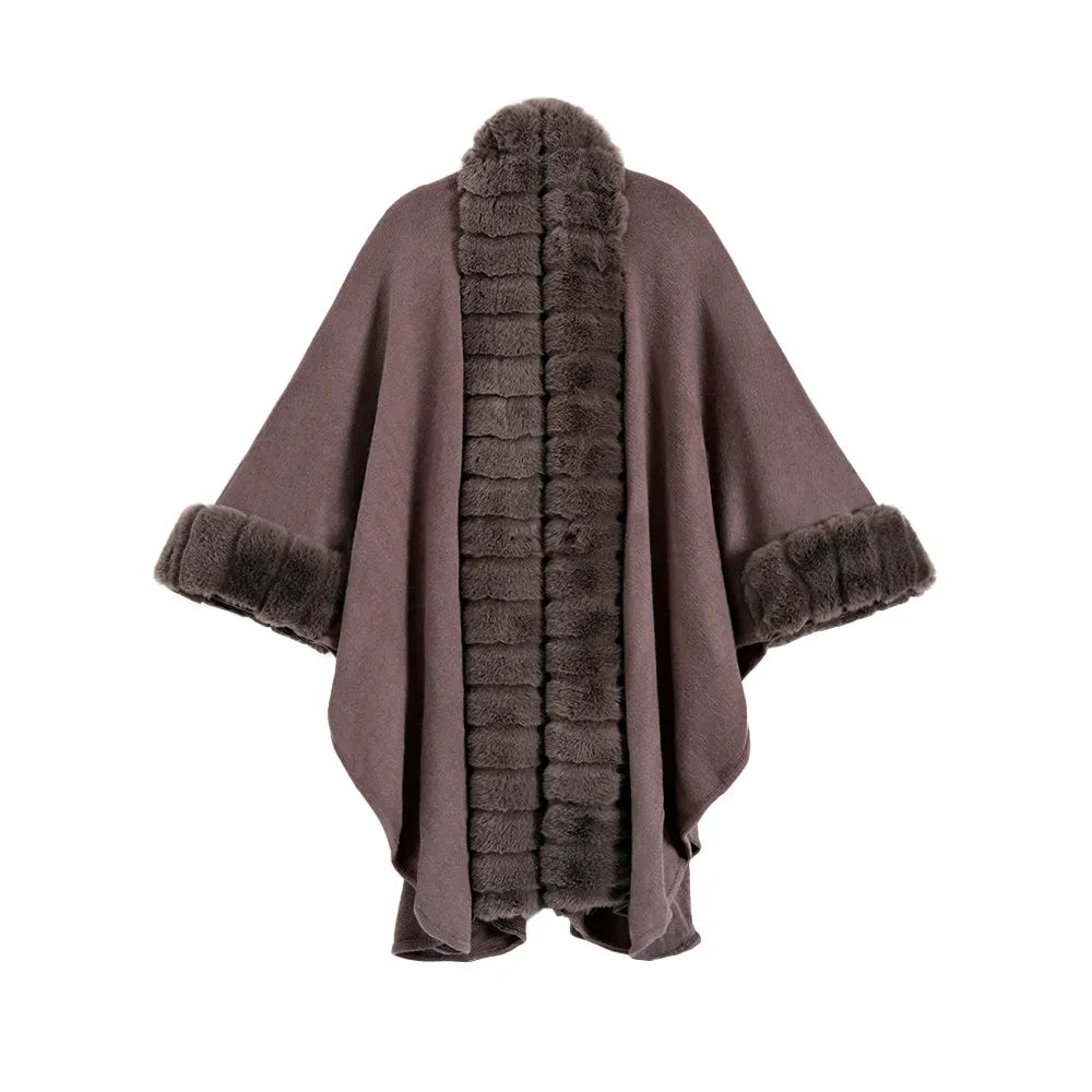 Luxe Faux Fur Vest Voor Dames | Mid-Length Poncho Met Bontkraag & Kwastdetails