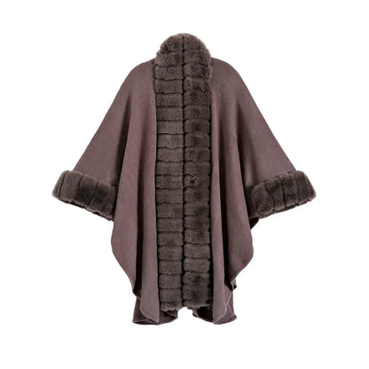 Luxe Faux Fur Vest Voor Dames | Mid-Length Poncho Met Bontkraag & Kwastdetails