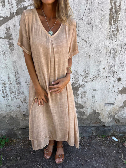 SOFIA | Luchtige Dames Jurk – Relaxte Pasvorm, V-Hals, Korte Mouw  – Luchtig, Flowy, Comfortabel