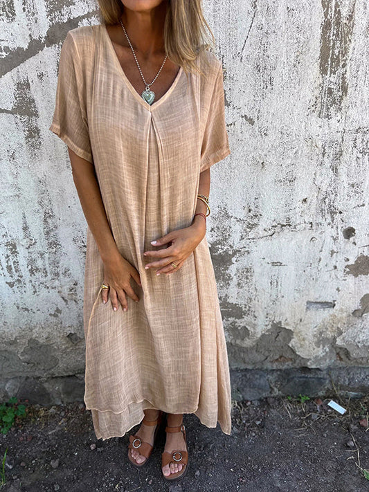 SOFIA | Luchtige Dames Jurk – Relaxte Pasvorm, V-Hals, Korte Mouw  – Luchtig, Flowy, Comfortabel