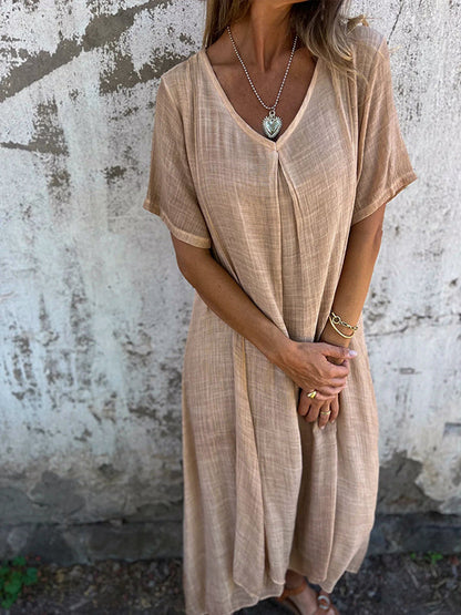 SOFIA | Luchtige Dames Jurk – Relaxte Pasvorm, V-Hals, Korte Mouw  – Luchtig, Flowy, Comfortabel