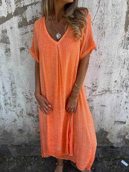 SOFIA | Luchtige Dames Jurk – Relaxte Pasvorm, V-Hals, Korte Mouw  – Luchtig, Flowy, Comfortabel