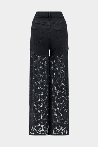 LORIE | High Waist Dames Denim Broek Met Transparante Kant Wijde Pijpen – Gedurfd, Modieus & Ideaal Voor Avonden Uit Of Festivals