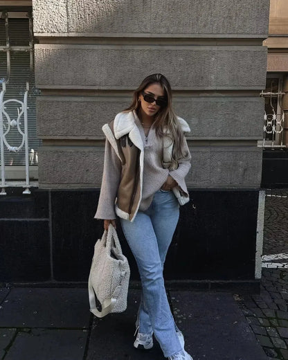 Leer Look Dames Bodywarmer Vest met Teddy Voering – Warm & Modieus