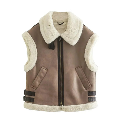 Leer Look Dames Bodywarmer Vest met Teddy Voering – Warm & Modieus