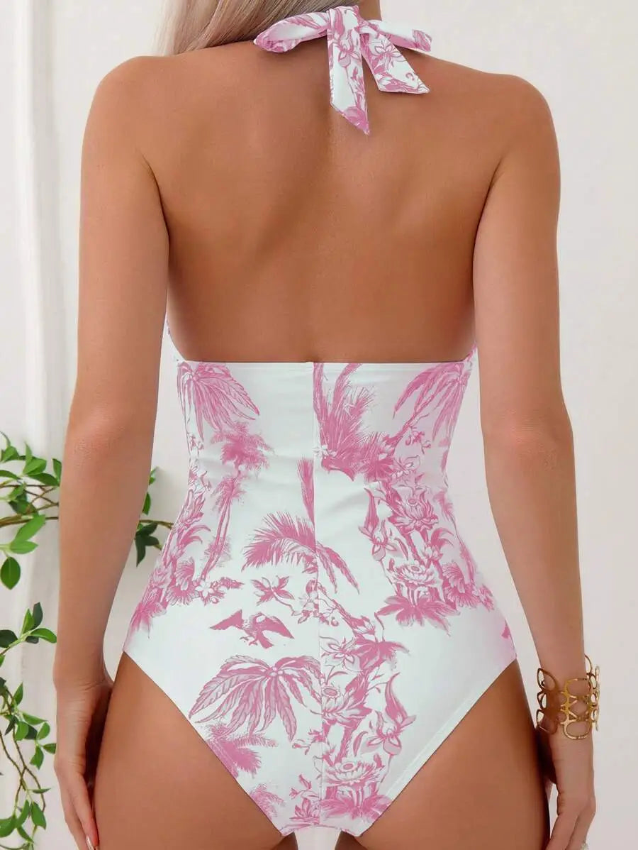 LISSY | Corrigerend Dames Halterbadpak Met Tropische Palm Print – Flatterend, Comfortabel & Ideaal Voor Zomerzon