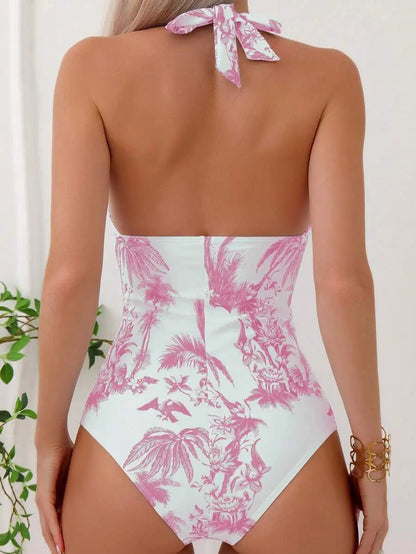 LISSY | Corrigerend Dames Halterbadpak Met Tropische Palm Print – Flatterend, Comfortabel & Ideaal Voor Zomerzon