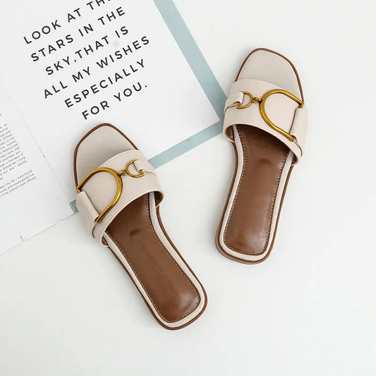 YUNA | Minimalistische Lederen Dames Slippers met Goudaccent - Luxe, Elegant & Comfortabel