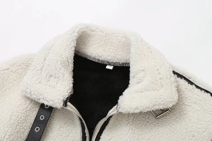 ELIN | Wollen Teddy Jas Voor Dames Met Leren Details – Warm, Stoer & Ideaal Voor Koude Dagen