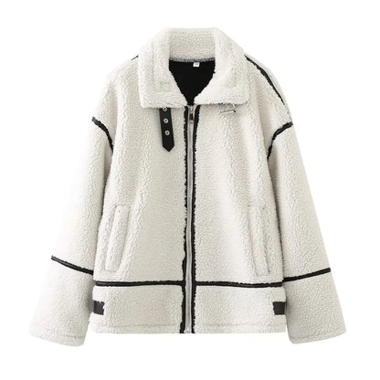 ELIN | Wollen Teddy Jas Voor Dames Met Leren Details – Warm, Stoer & Ideaal Voor Koude Dagen