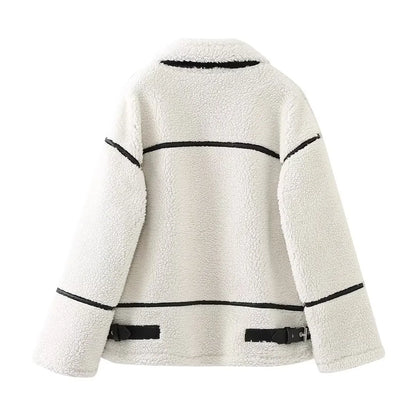 ELIN | Wollen Teddy Jas Voor Dames Met Leren Details – Warm, Stoer & Ideaal Voor Koude Dagen