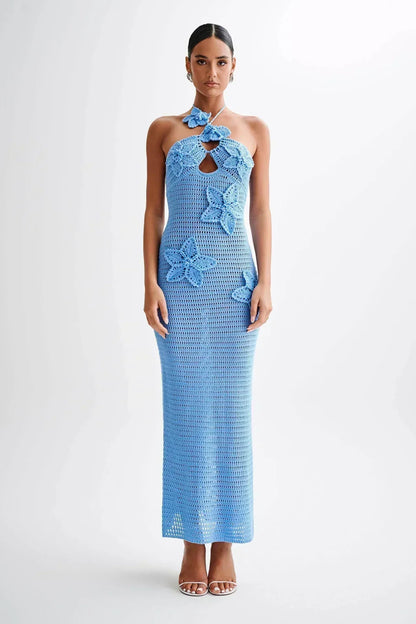 PARIS | Gehaakte Maxi Zomerjurk Met 3D Gehaakte Bloemen - Stijlvol & Perfect Voor Vakantie