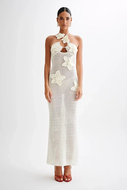 PARIS | Gehaakte Maxi Zomerjurk Met 3D Gehaakte Bloemen - Stijlvol & Perfect Voor Vakantie