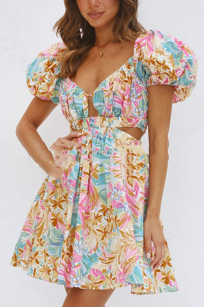 YOUS | Zomerse Dames Jurk Met Tropische Print & Pof Mouwen - Stijlvol, Charmant & Comfortabel
