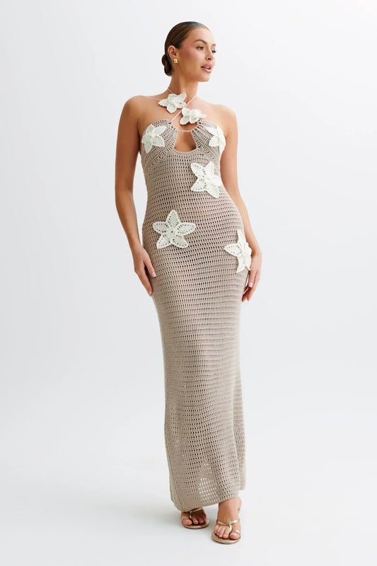 PARIS | Gehaakte Maxi Zomerjurk Met 3D Gehaakte Bloemen - Stijlvol & Perfect Voor Vakantie