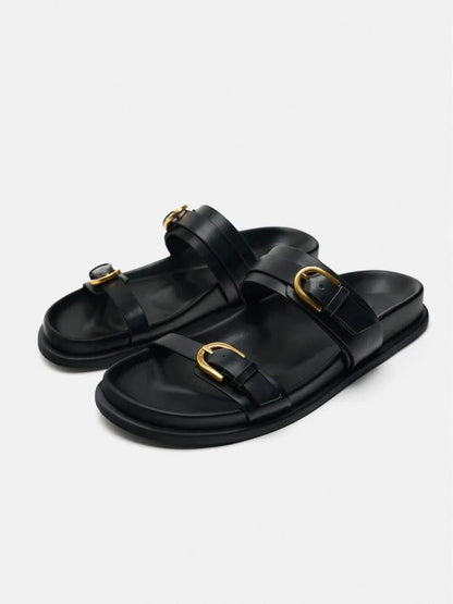 MIKA | Leren Dames Sandalen met Dubbele Gesp - Luxe & Elegant