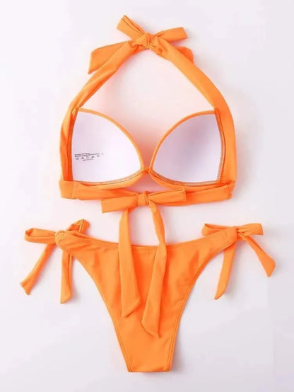 PALOMA | Elegante Triangelbikini met Striksluitingen in Zomerse Oranje Tint