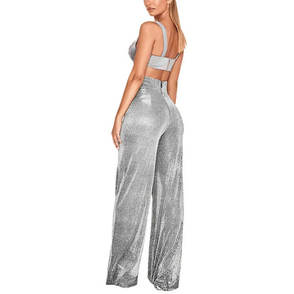 Stijlvolle dames hoge taille broek met glitters | Glamour & comfort in één