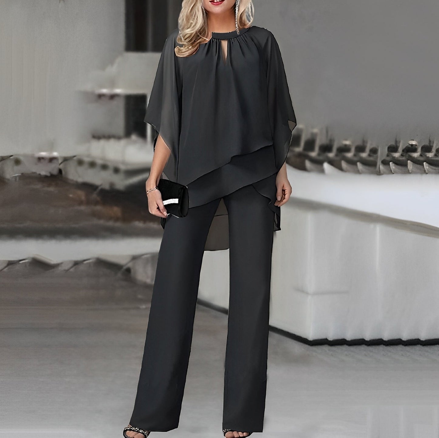 Luxe dames tweedelige set met cape-top | Moeiteloze klasse zonder concessies!