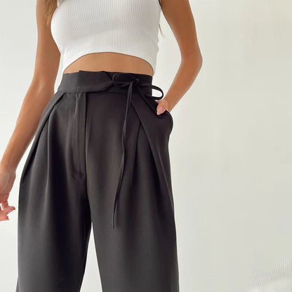 AIDA | High-Waist Dames Pantalon Met Striksluiting – Licht, Losvallend & Ideaal Voor elke Gelegenheid