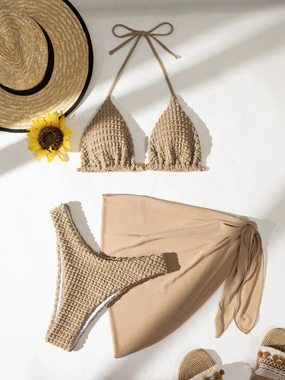 RISA | Elegante 3-Delige Bikini Set Met Wafelstructuur En Cover-Up – Stijlvol, Flatterend & Klaar Voor Zomerse Dagen