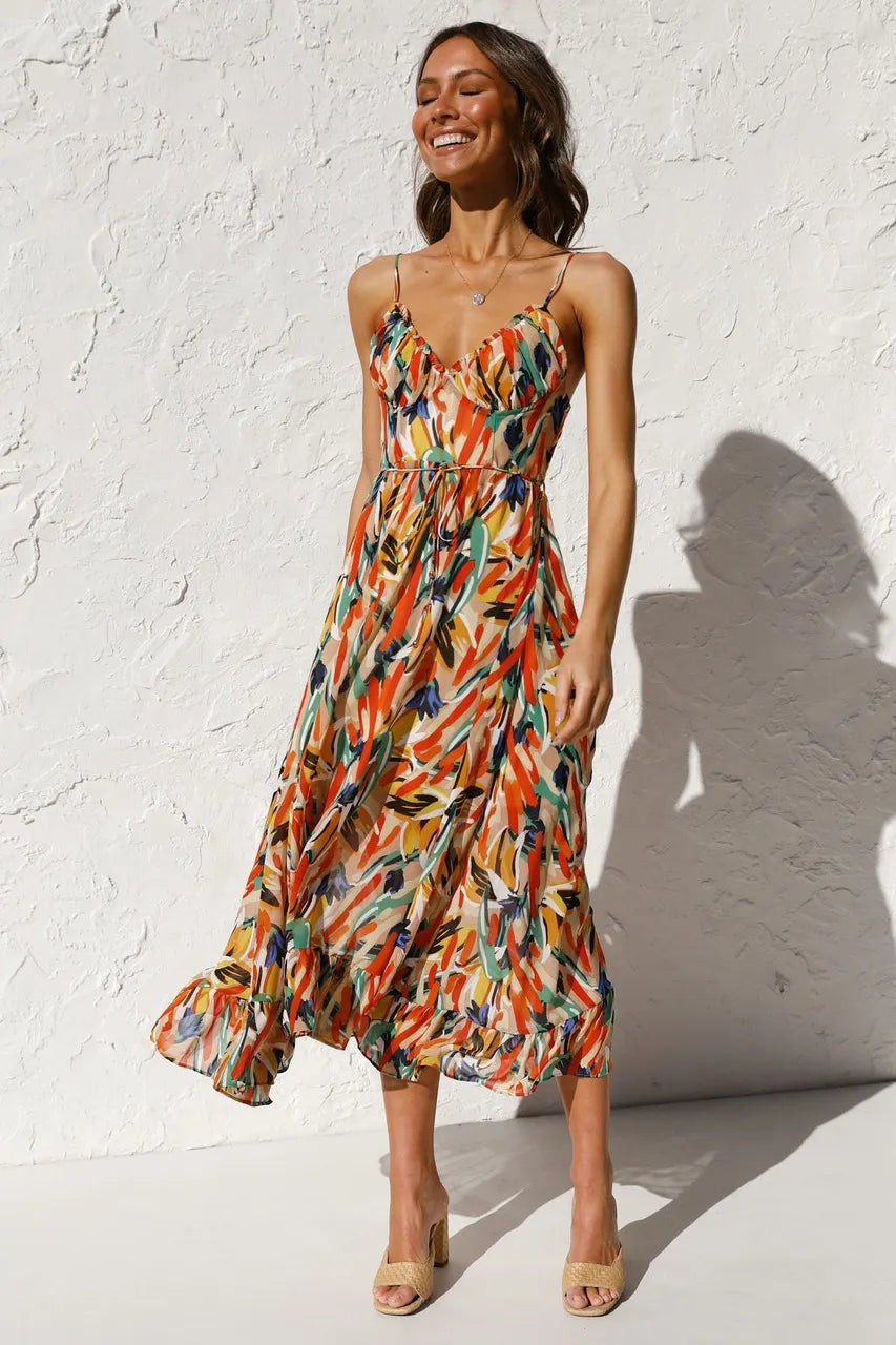 MILA | Zomerse Midi Jurk Voor Dames Met Kleuren Print – Elegant, Luchtig & Fris