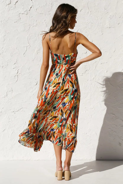 MILA | Zomerse Midi Jurk Voor Dames Met Kleuren Print – Elegant, Luchtig & Fris