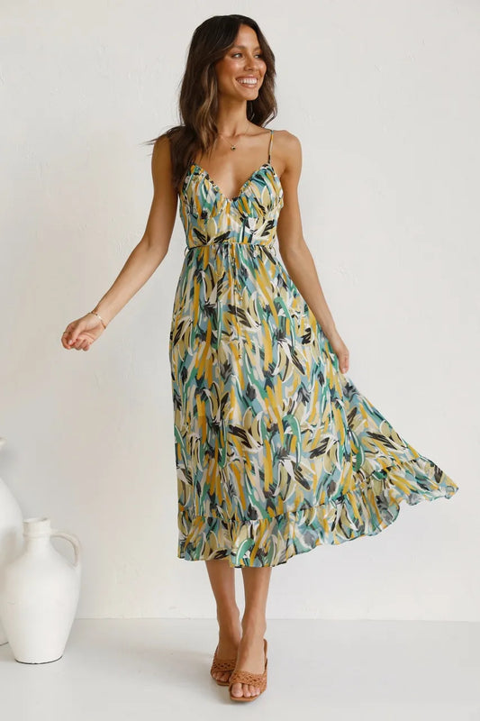 MILA | Zomerse Midi Jurk Voor Dames Met Kleuren Print – Elegant, Luchtig & Fris