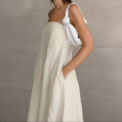 ELODIE | Lange Strapless Jurk Van Linnen-Katoen – Luchtig, Natuurlijk, Elegant