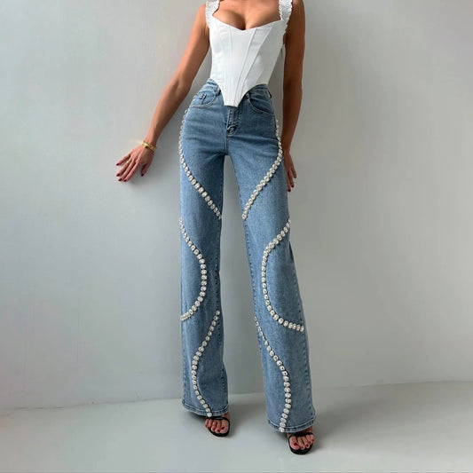 ELOÍSA | Damesjeans Met Steentjes En Rechte Pijp – Flatterend, Uniek & Comfortabel!