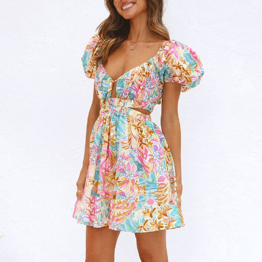 YOUS | Zomerse Dames Jurk Met Tropische Print & Pof Mouwen - Stijlvol, Charmant & Comfortabel