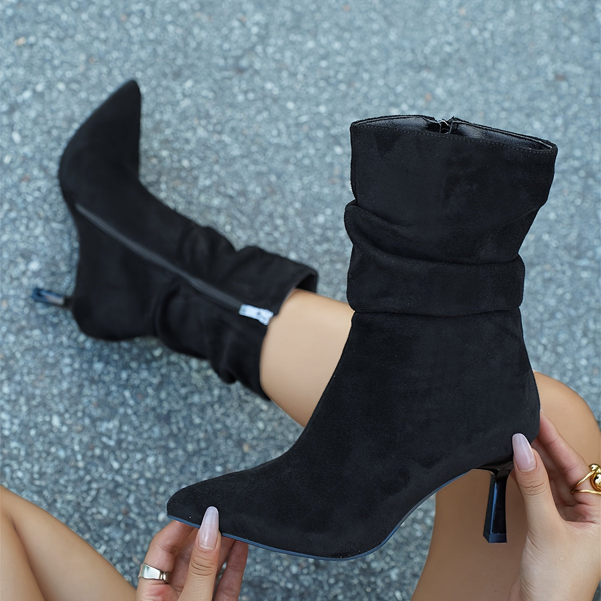Elegante Slanke Dames Enkellaarsjes | Mid-High Plissé Boots Met Puntneus & Stiletto Hak