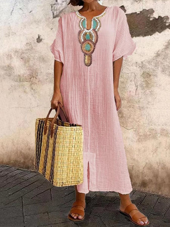 NOURA | MAXI Linnen Jurk Met Borduursels Voor Dames