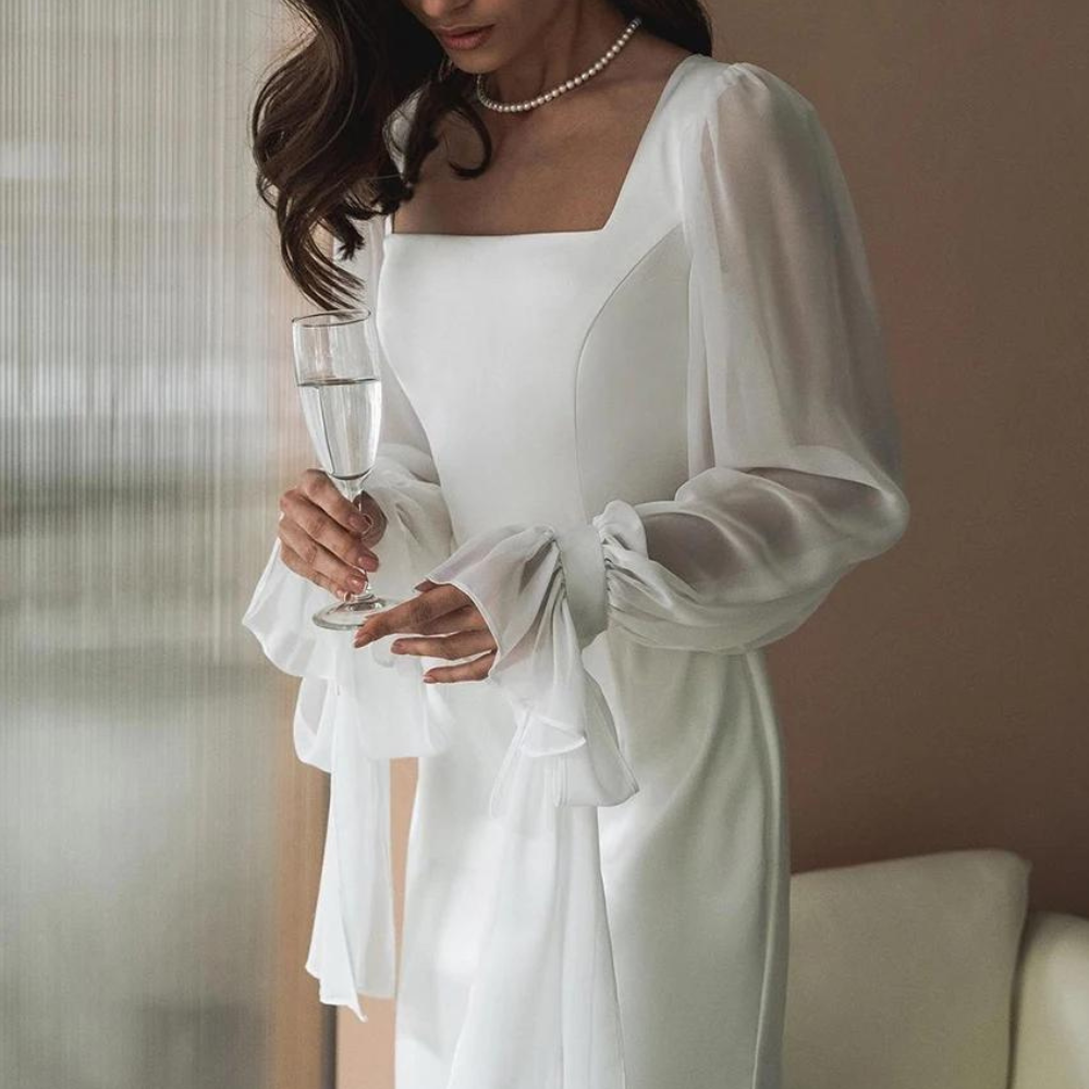Lange maxi jurk met chiffon mouwen | Pure elegantie voor bijzondere momenten!