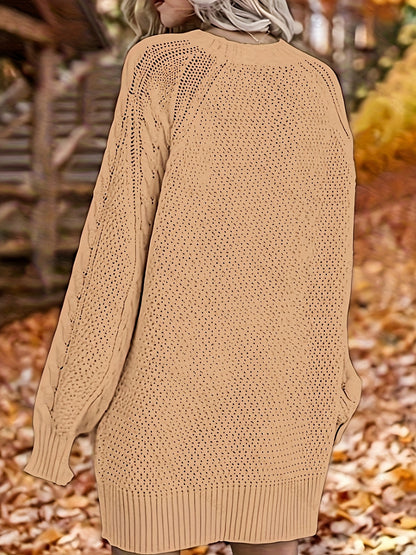 Oversized Gebreide Kabel Trui Voor Dames | Warme Chunky Sweater Met Lange Pasvorm