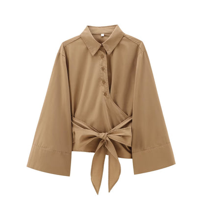 ÉLOÏSE | Elegante Blouse met Wikkelmodel – Statement Mouwen & Verfijnde Uitstraling