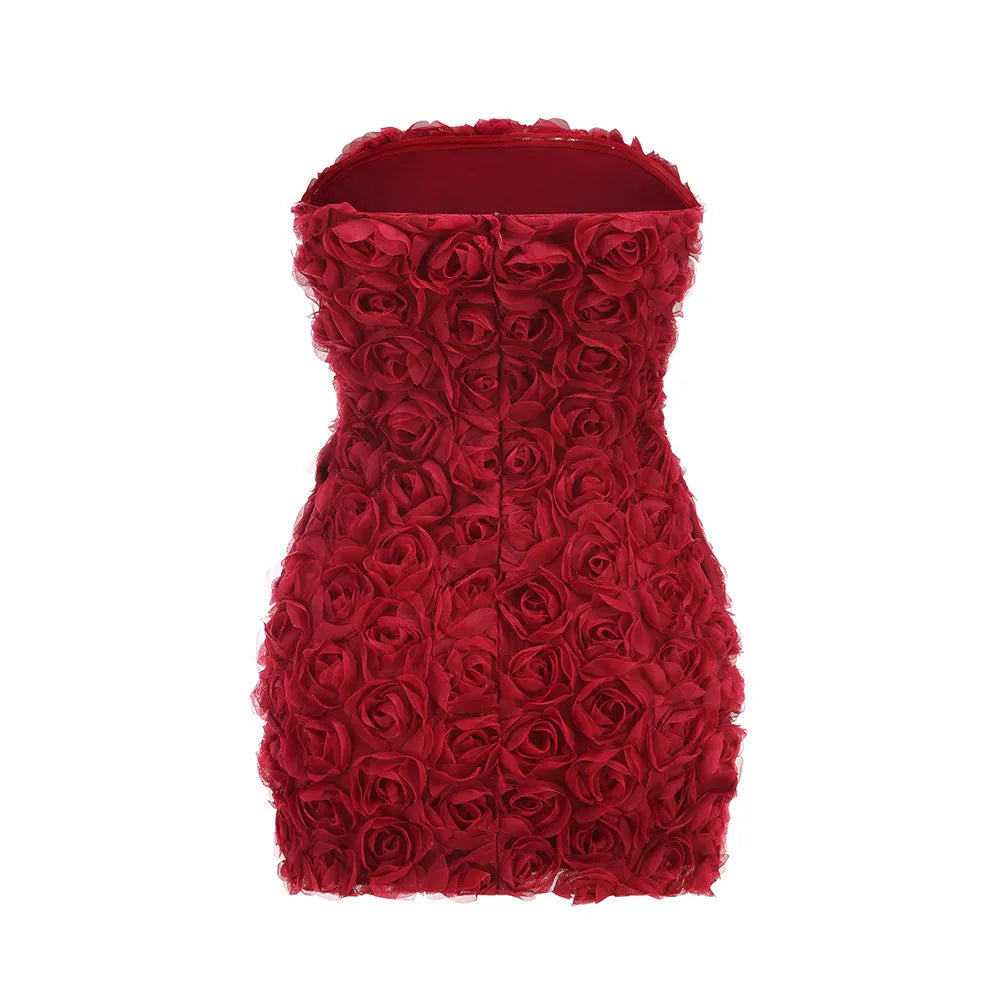 MALY | Strapless Mini Jurk met Rozen – Speels, Vrouwelijk en Zomers Elegant