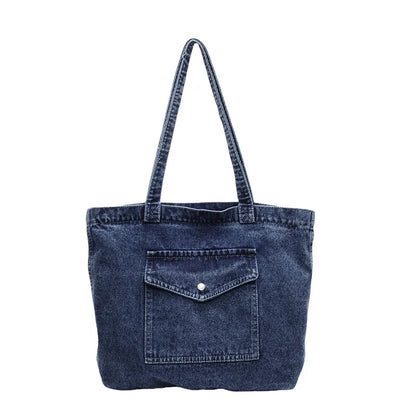 ROOS | Denim Tote Bag Voor Dames Met Voorvak En Lange Hengsels – Casual, Praktisch, Tijdloos