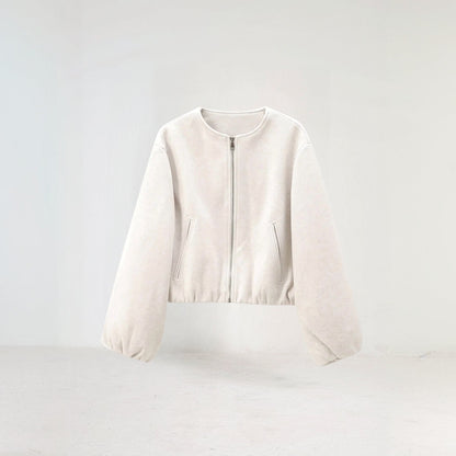 ISALIE | Cropped Wollen Dames Tussenjas Met Ronde Hals – Modern, Speels & Perfect Voor Tussen Seizoenen