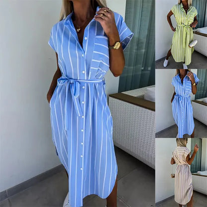 SOPHIE | Pinstripe Hemdjurk Met Ceintuur En Knoopsluiting – Tijdloos, Vrouwelijk, Comfortabel